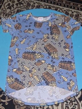LuLaRoe Kids Blue Construction Trucks Short Sleeve Tee